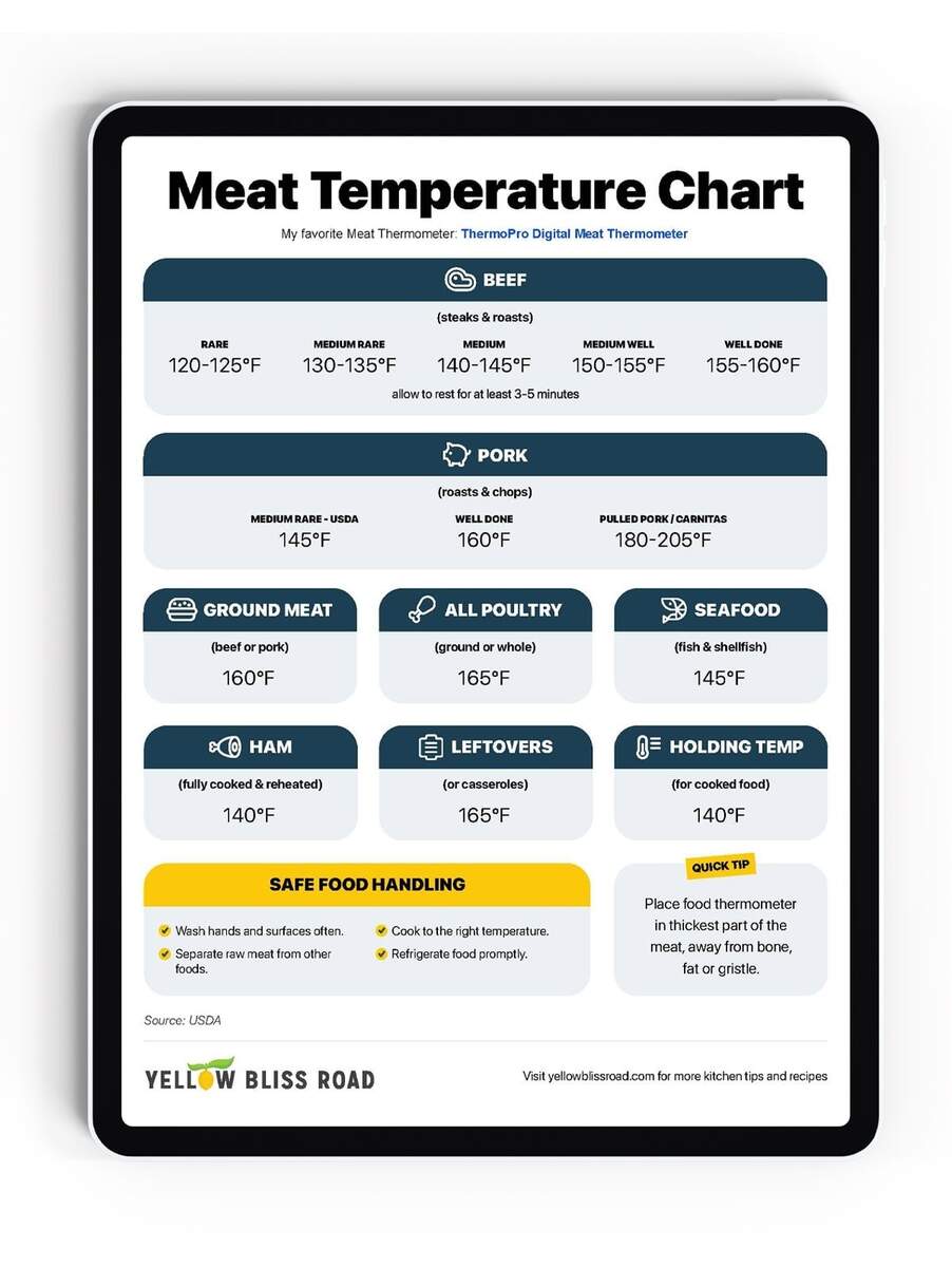 Printable Grill Hamburger Temp Bbq Proper Meat Temperature Chart 125 Steak Temp Beef Hamburger