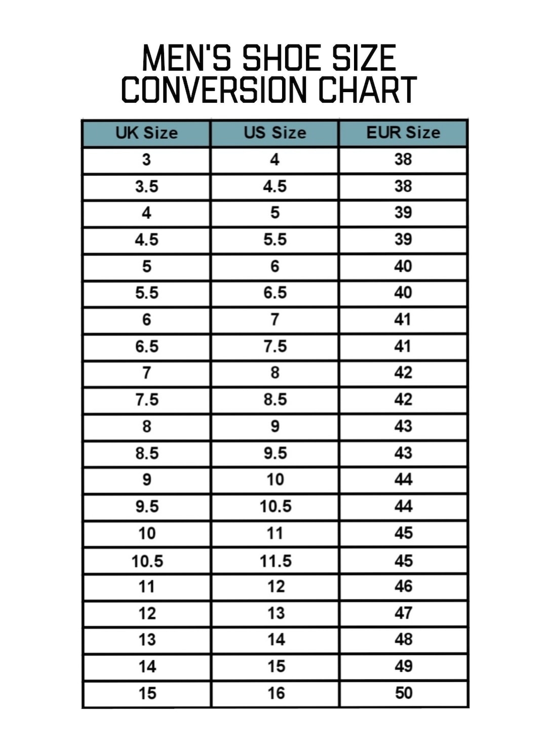 Mens Shoe Size Conversion Chart Template Instant Printable Digital Download Etsy Printable Shoe Size Chart Activity Shelter
