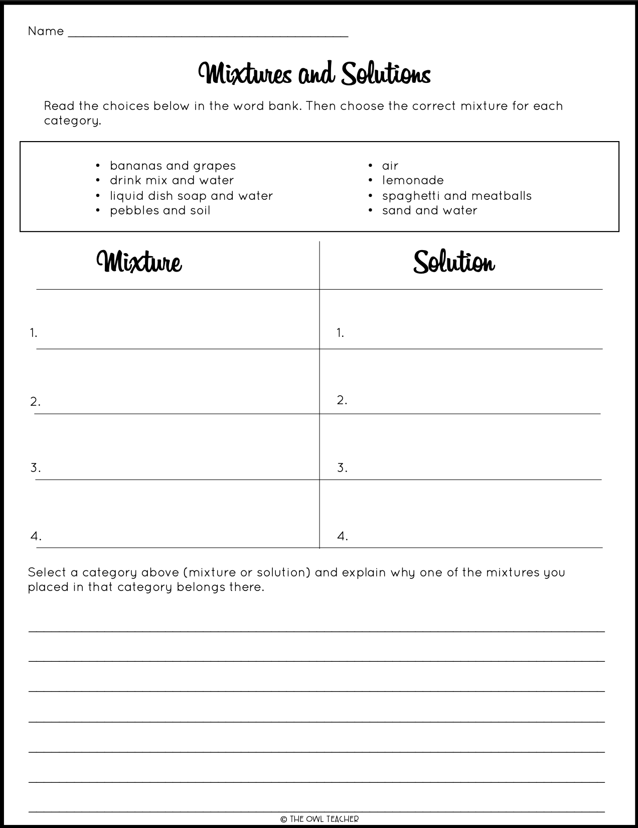 Mixtures And Solutions Sort Worksheet Activity And Craftivity Classful Mixtures And Solutions Sort Worksheet Activity And Craftivity Classful