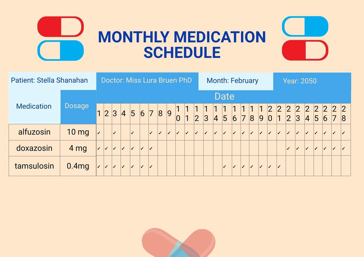 Monthly Medication Chart In Illustrator PDF Download Template Monthly Medication Chart In Illustrator PDF Download Template