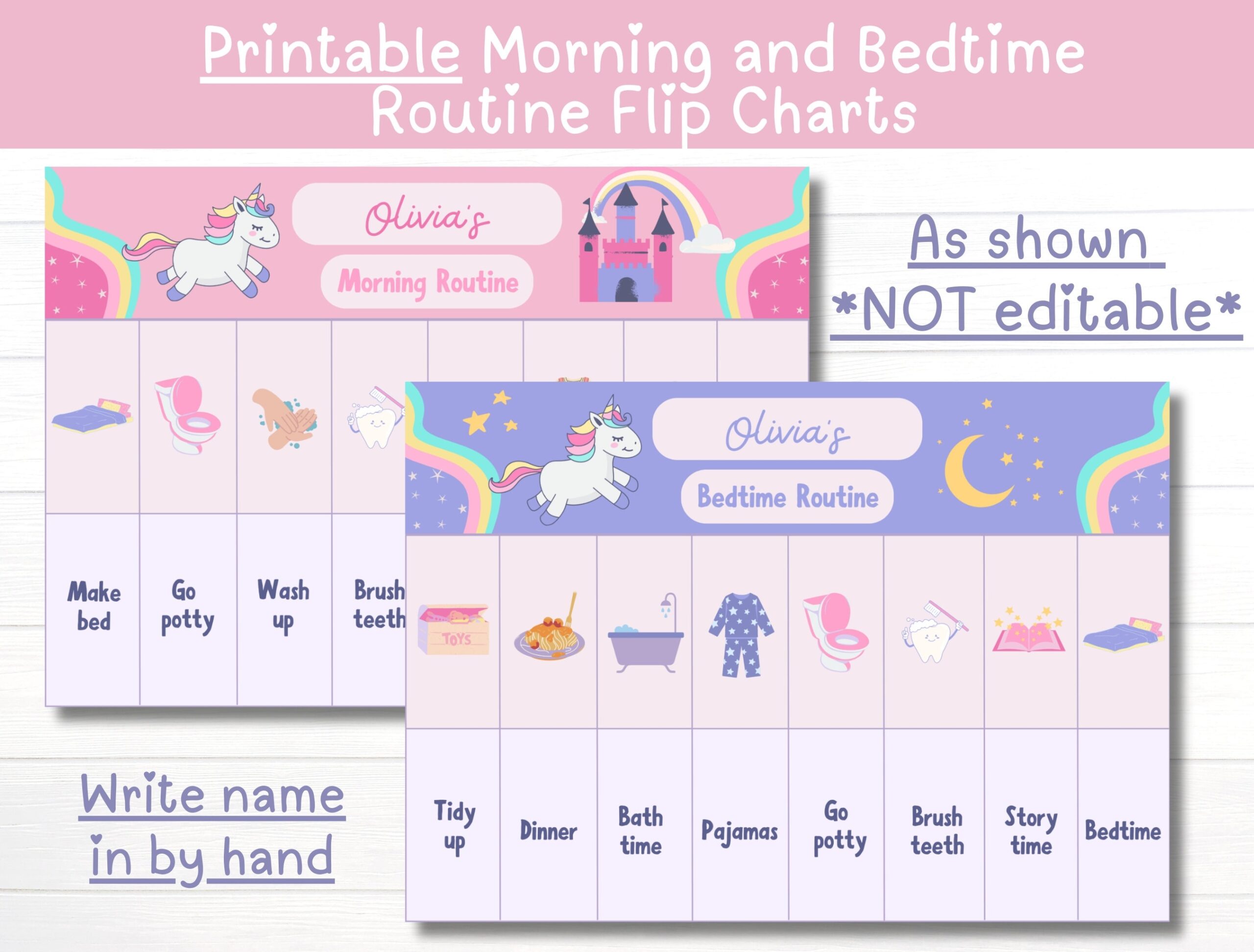 Morning And Bedtime Routine Flip Charts Printable Kids Daily Checklist Visual Schedule For Toddler Evening Routine Girls Unicorn Chart Etsy