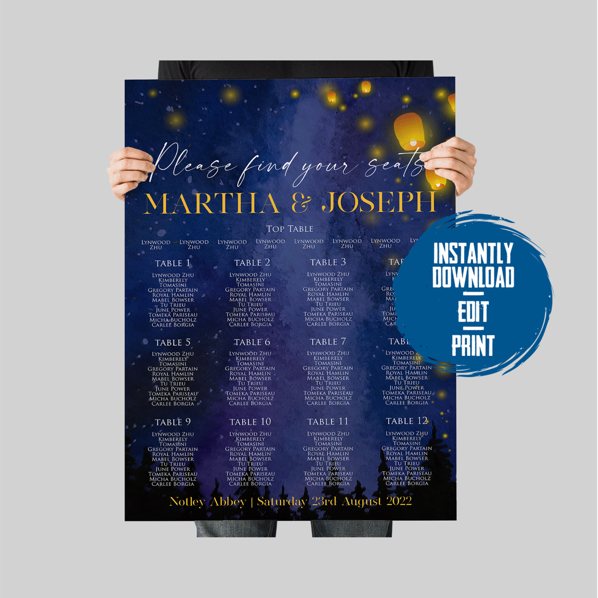 Navy Lantern Rustic Wedding Seating Chart Table Plan Download Digital Template EBay UK