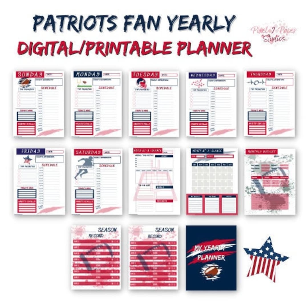 New England Patriots Fan Digital Yearly Planner PRINTABLE Etsy