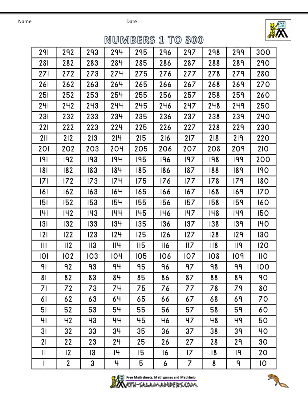 Number Grid Up To 300 Large Numbers 1 300 10 Free PDF Printables Printablee