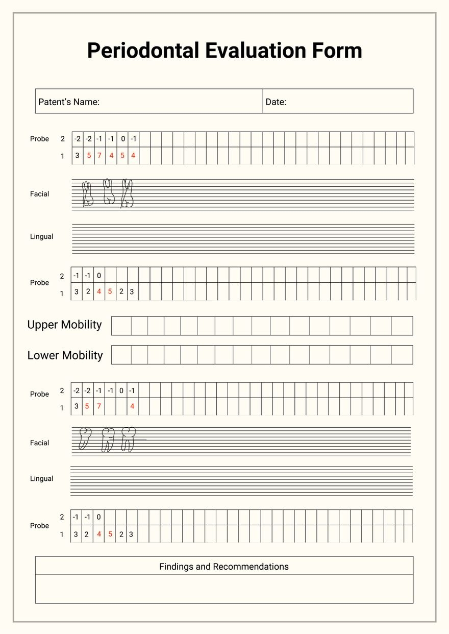Periodontal Chart For Dentist Office In Illustrator PDF Download Template Periodontal Chart For Dentist Office In Illustrator PDF Download Template