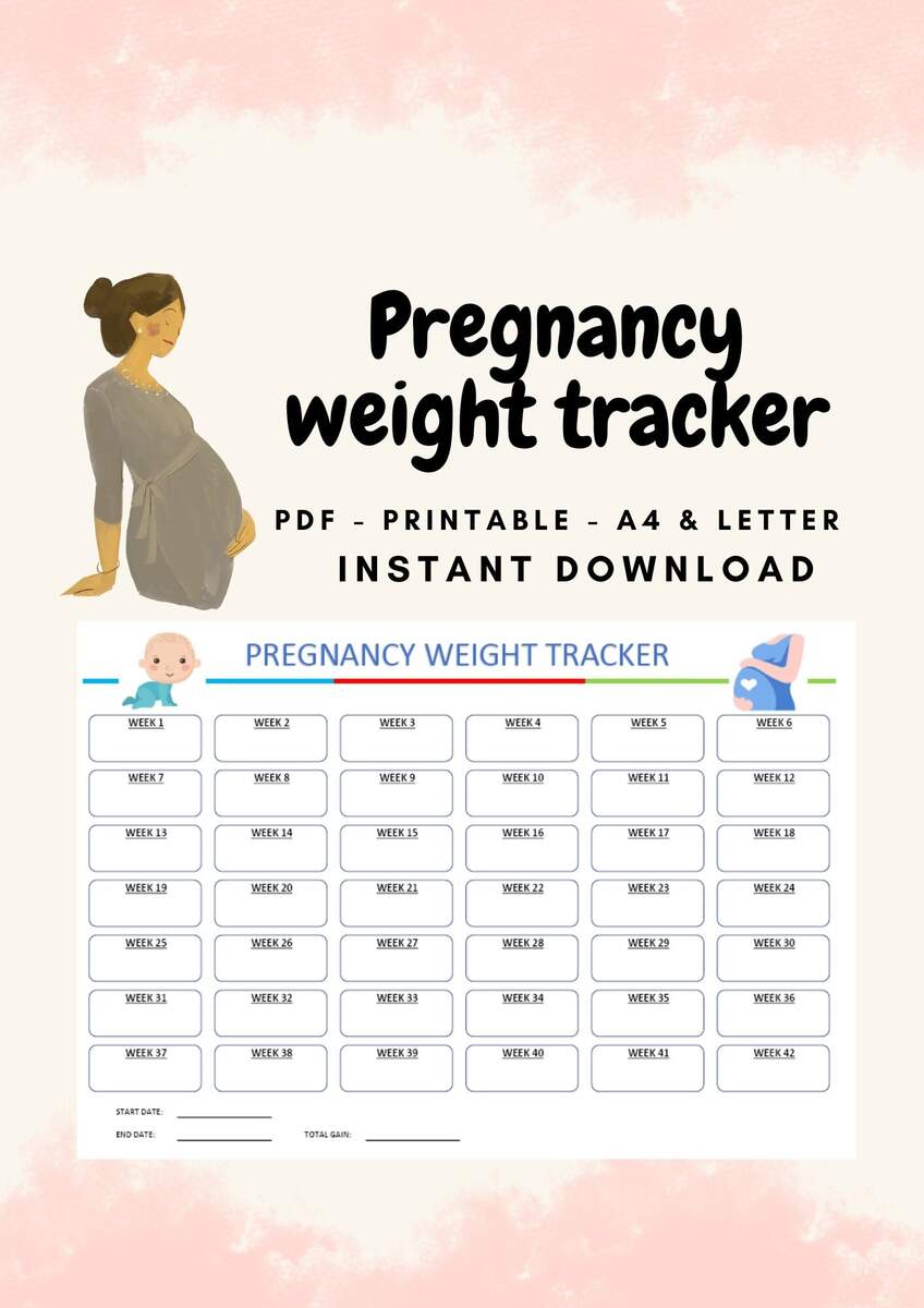 Pregnancy Weight Tracker Printable Pregnancy Weight Gain Chart Pregnancy Weight Gain Template Etsy