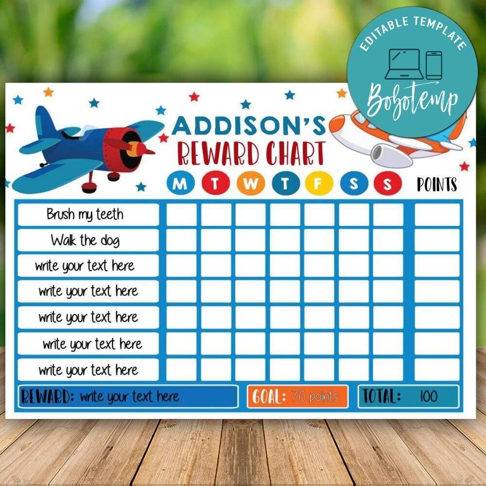 Airplane Chore Chart For Kids Printable Reward Chart Motivation Tracker Instant Download Etsy Australia