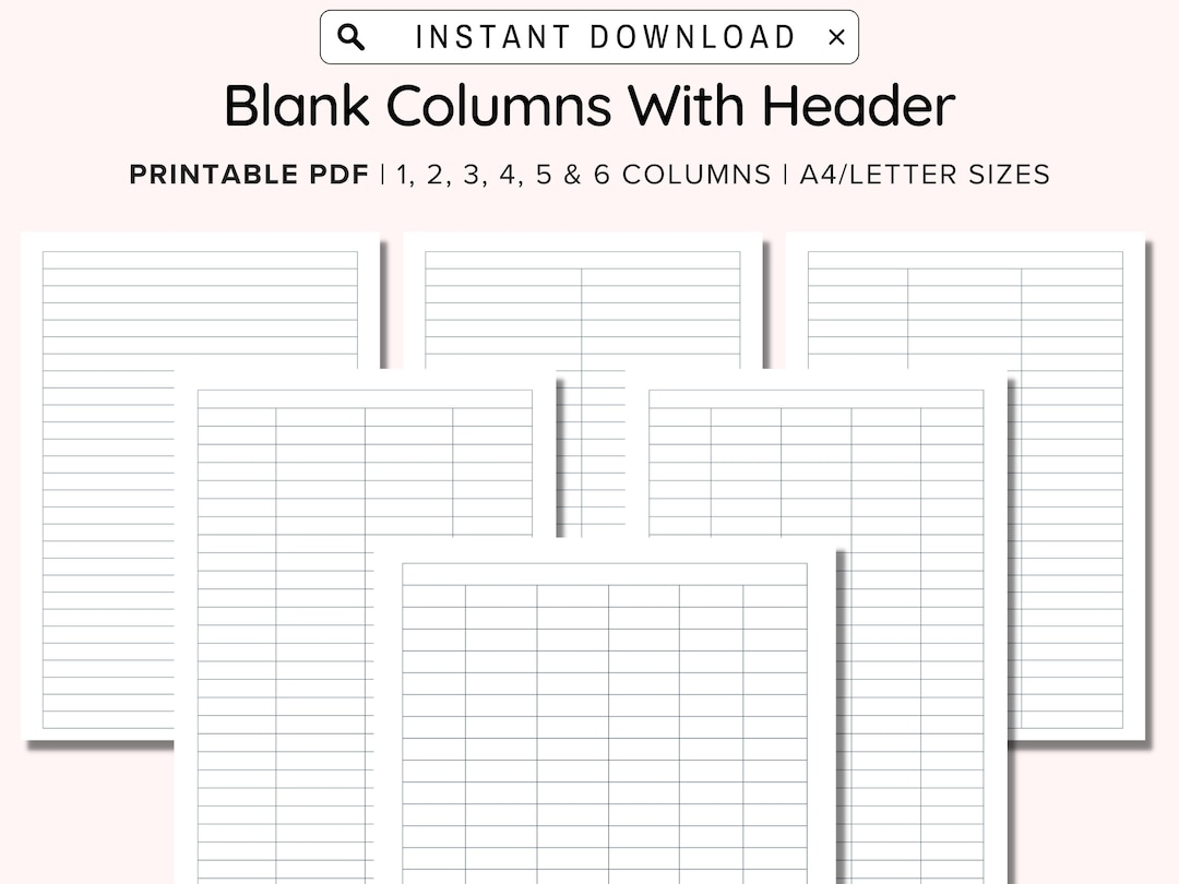 Printable Blank Columns Charts With Header One Two Three Four Five And Six Columns Table Worksheets PDF A4 Letter Instant Download Etsy UK Printable Blank Columns Charts With Header One Two Three Four Five And Six Columns Table Worksheets PDF A4 Letter Instant Download Etsy UK