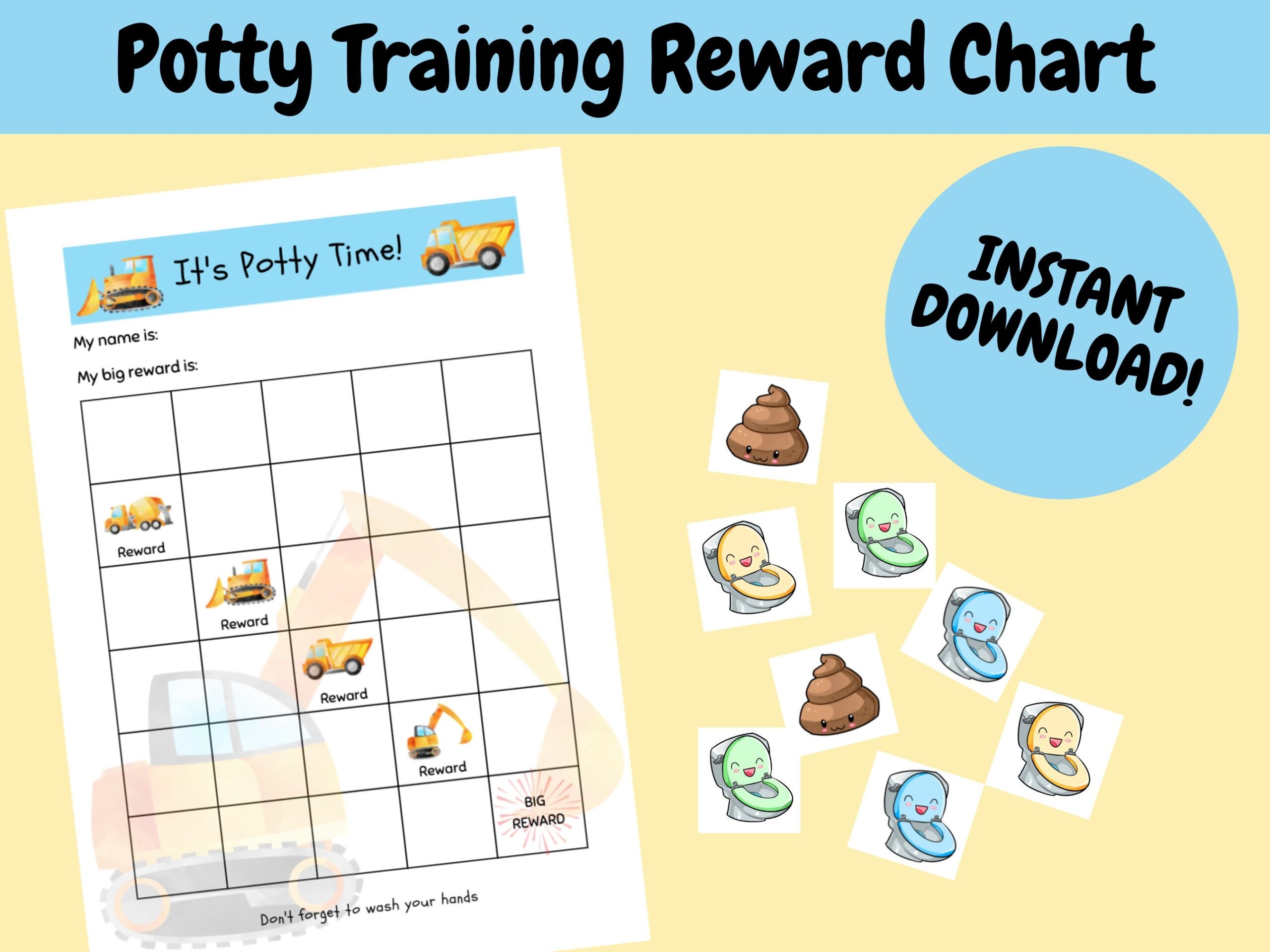 Printable Construction Potty Training Reward Chart Instant Download Toilet Training Reward Chart Potty Training Chart For Boys Etsy Printable Potty Training Incentive Chart More Free PECs Wordsofhisheart