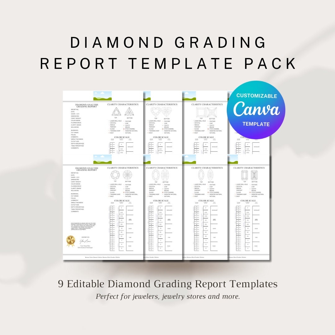 Printable Diamond Grading Chart Diamond Grading Report Template Shapes Jewelry Business Canva Printable Diamond Grading Chart Diamond Grading Report Template Shapes Jewelry Business Canva