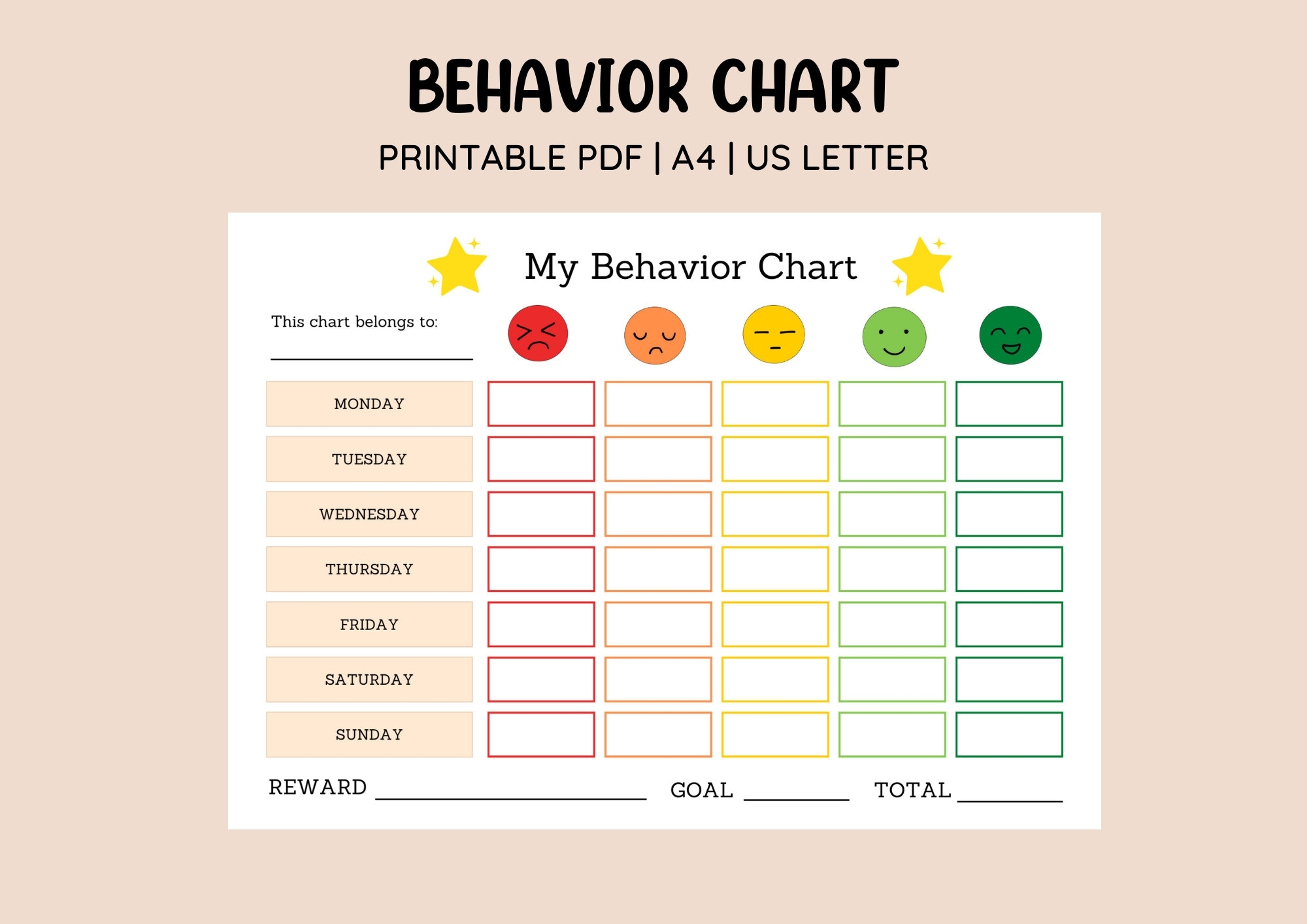 Printable Emotion Scale Behavior Chart Points Reward Chart Colourful Kids Behavior Chart Sticker Chart Behavior Management Etsy New Zealand Free Printable Behavior Chart Templates PDF Word Excel