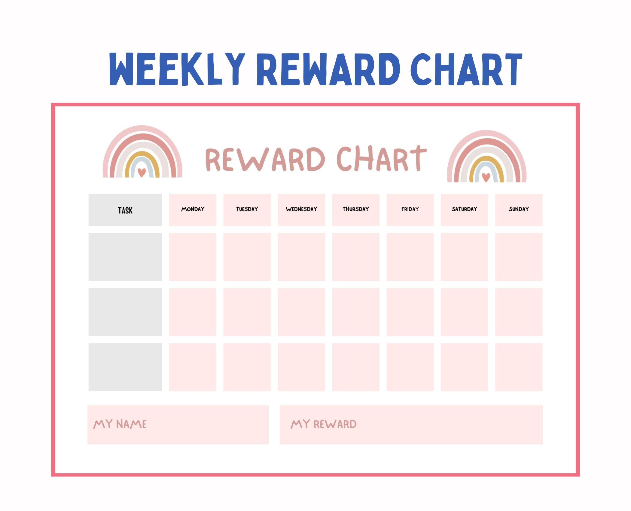 Printable Kids Chore Chart Weekly Reward Tracker PDF File Etsy Norway