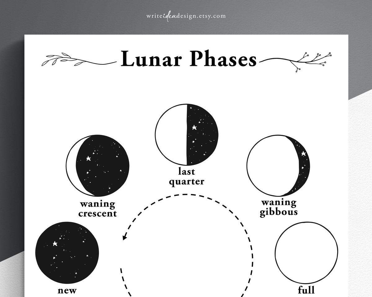 Printable Lunar Phase Chart Moon Cycle Art US Letter A4 PDF Etsy New Zealand