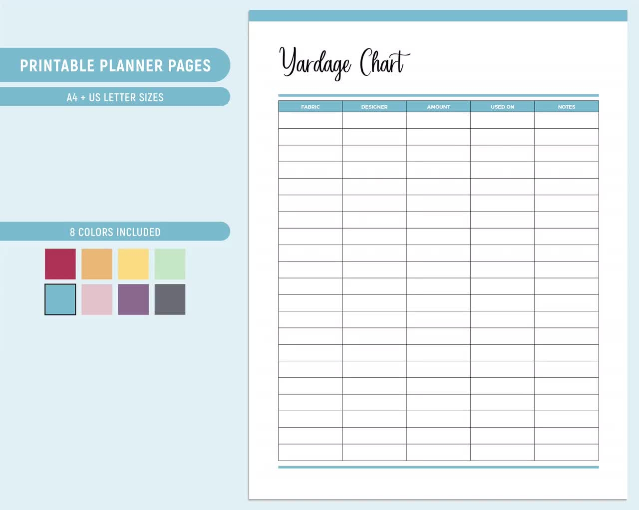 Printable Quilting Yardage Chart Quilting Planner Quilt Making Planner Quilting Yardage Planner Fabric Yardage Template Quilt Guide Etsy Fabric Swatch Chart Payhip