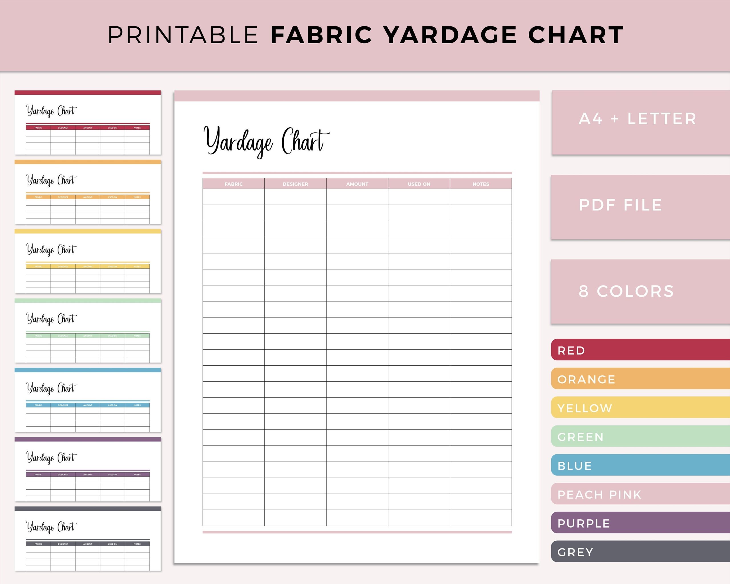 Printable Quilting Yardage Chart Quilting Planner Quilt Making Planner Quilting Yardage Planner Fabric Yardage Template Quilt Guide Etsy