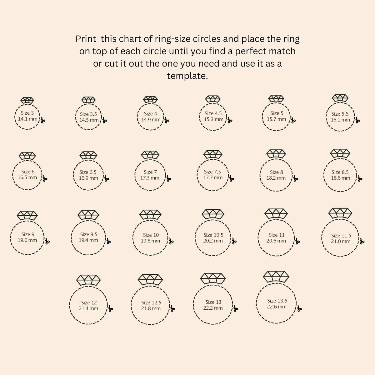 Printable Ring Sizer International Ring Size Chart instant Download Etsy Israel