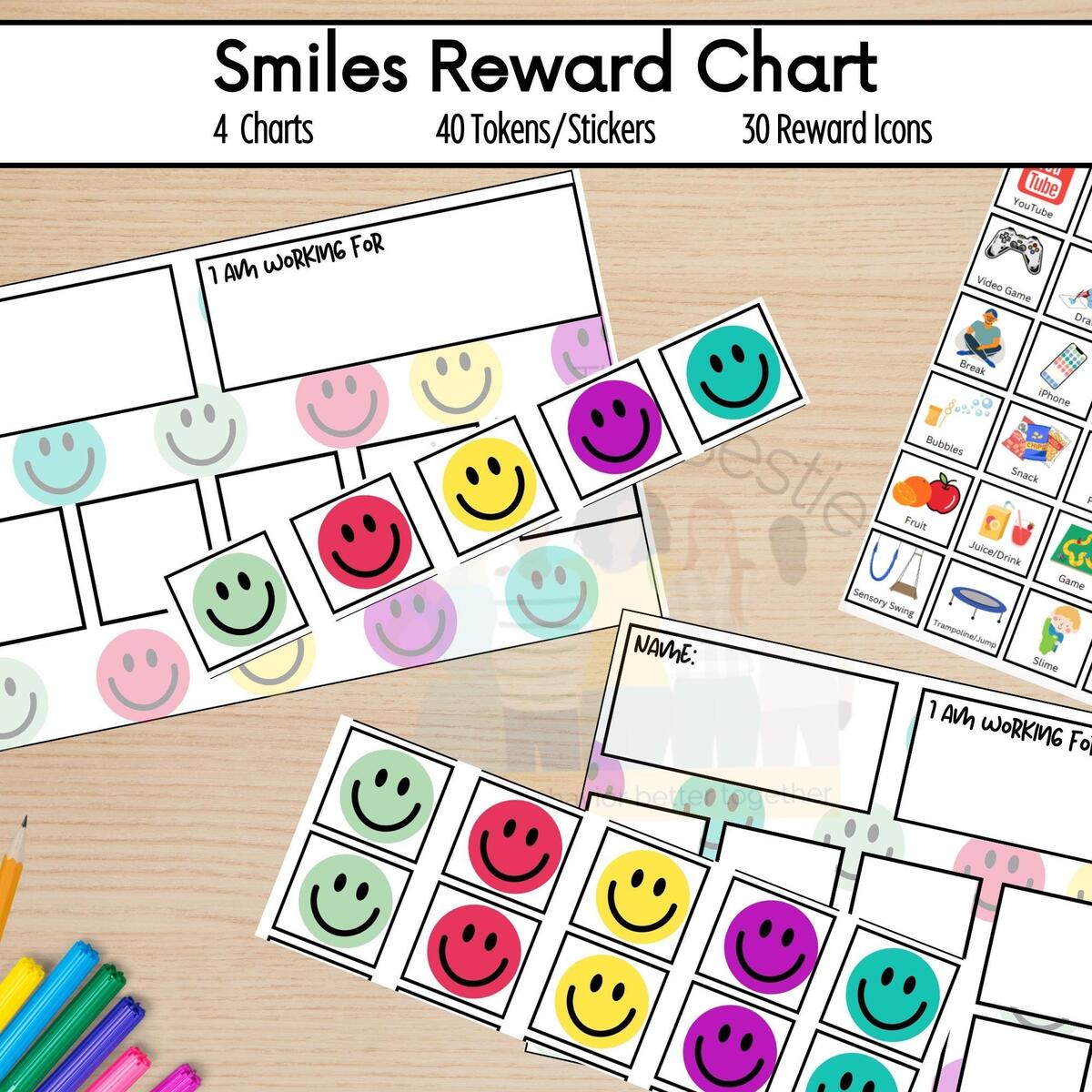 Printable Smiley Face Token Board Student Reward Chart PDF Etsy