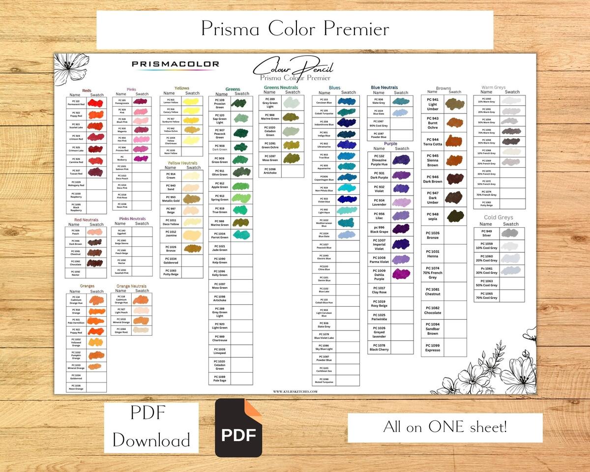 Prisma Color Premier Colour Pencil 150 Swatch Single Sheet Color Swatch Chart Swatch Template Colour Pencil Swatches Colour Pencil Tools Etsy