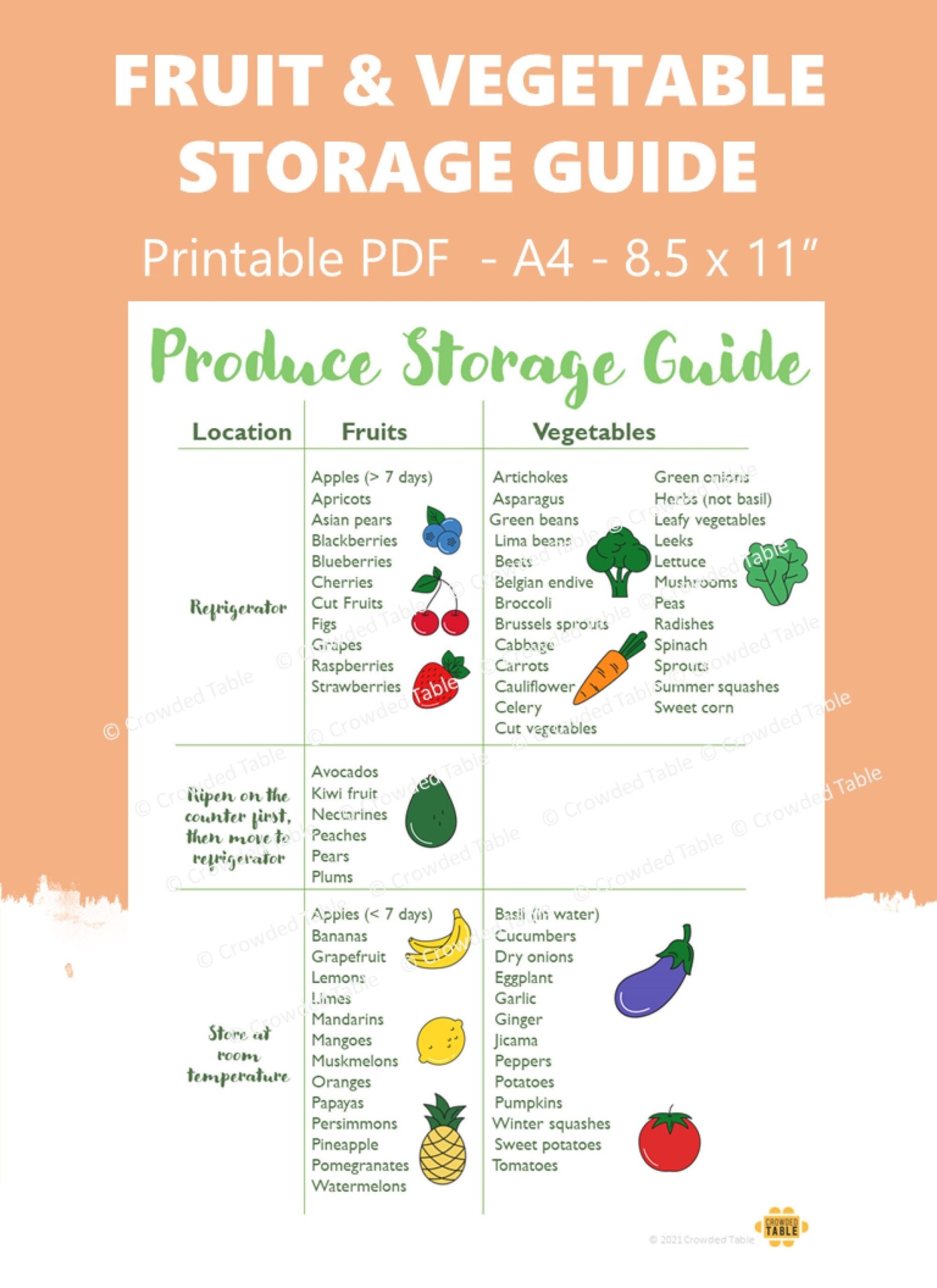 Produce Storage Guide How To Store Fruits Vegetables How To Store Produce Food Storage Printable PDF Etsy New Zealand