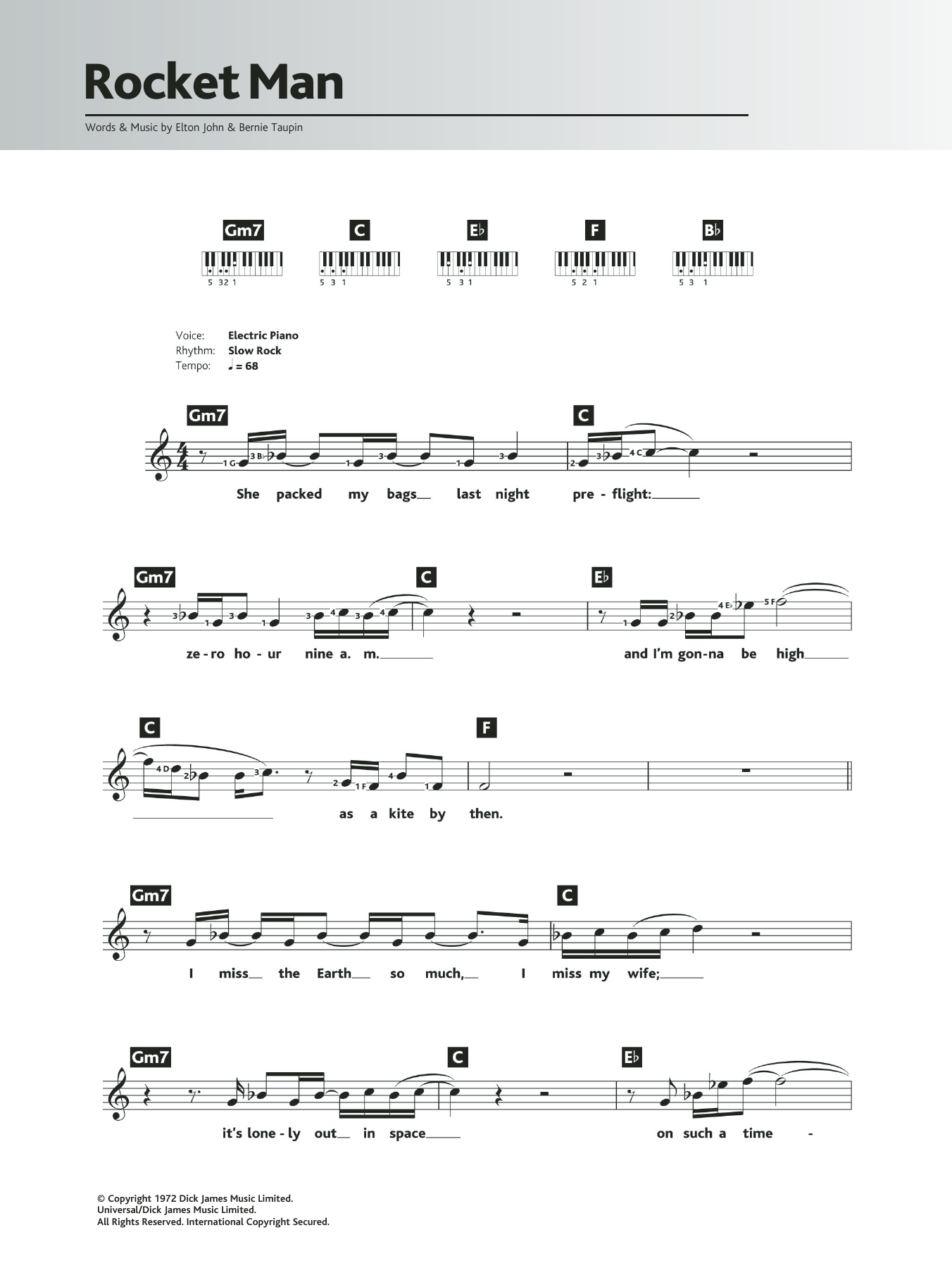 Rocket Man By Elton John Sheet Music For Piano Chords Lyrics At Sheet Music Direct