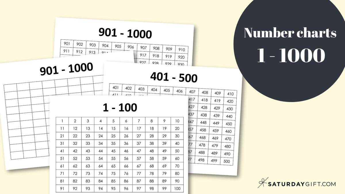 Thousands Chart Printable Free Numbers 1 1000 Worksheets SaturdayGift