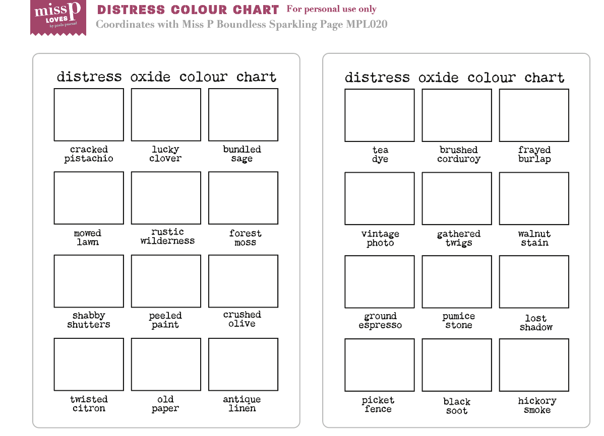 Tim Holtz Distress Ink Pad Colour Chart 2023 Paula Pascual