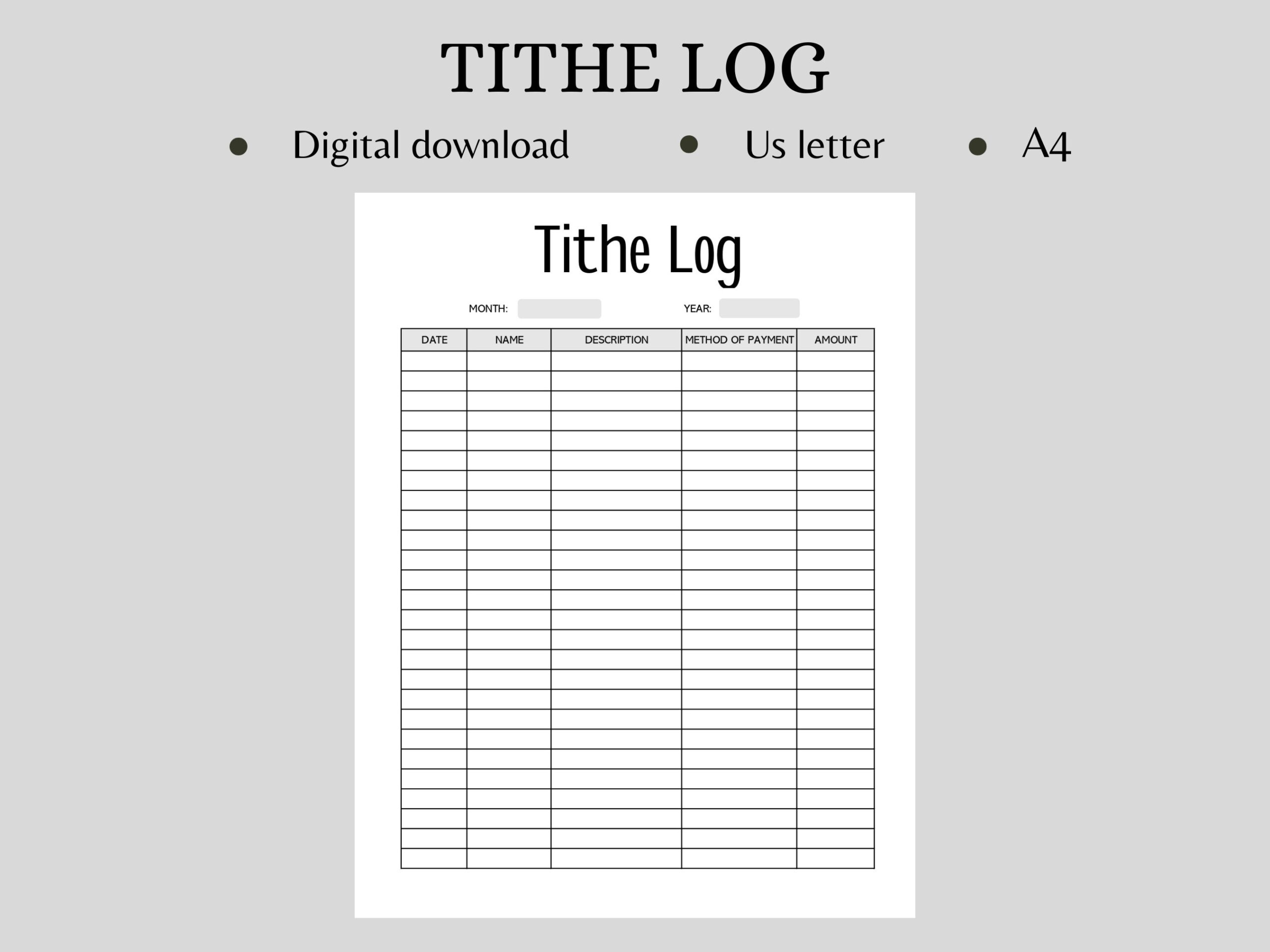 Tithe Log Tracker Printable Tithing Record Church Giving Log Digital Download Etsy