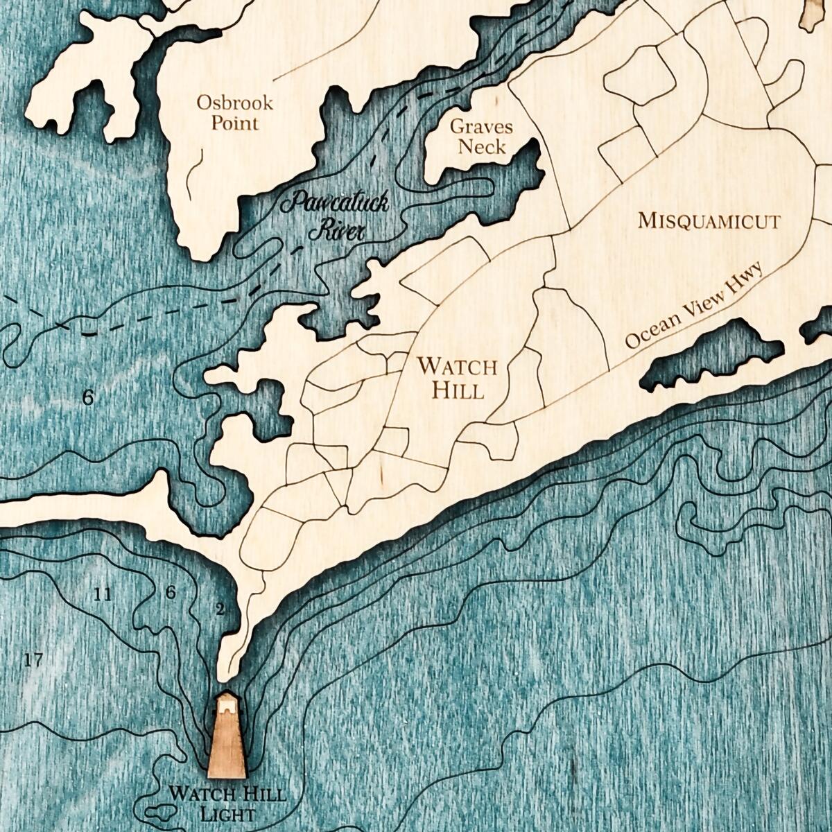 Watch Hill Wall Art Two Level 3D Wood Map Sea And Soul Charts Tide Predictions Help NOAA Tides Currents
