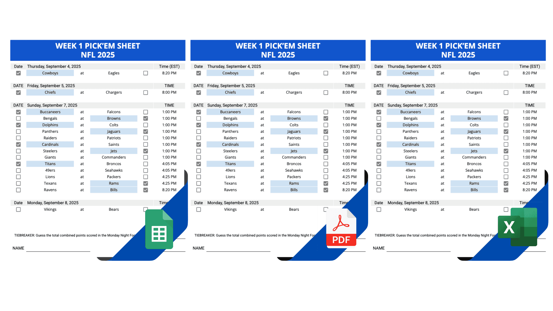Weekly NFL Pick Em Templates Excel Google Sheets 2025 Weekly NFL Pick Em Templates Excel Google Sheets 2025