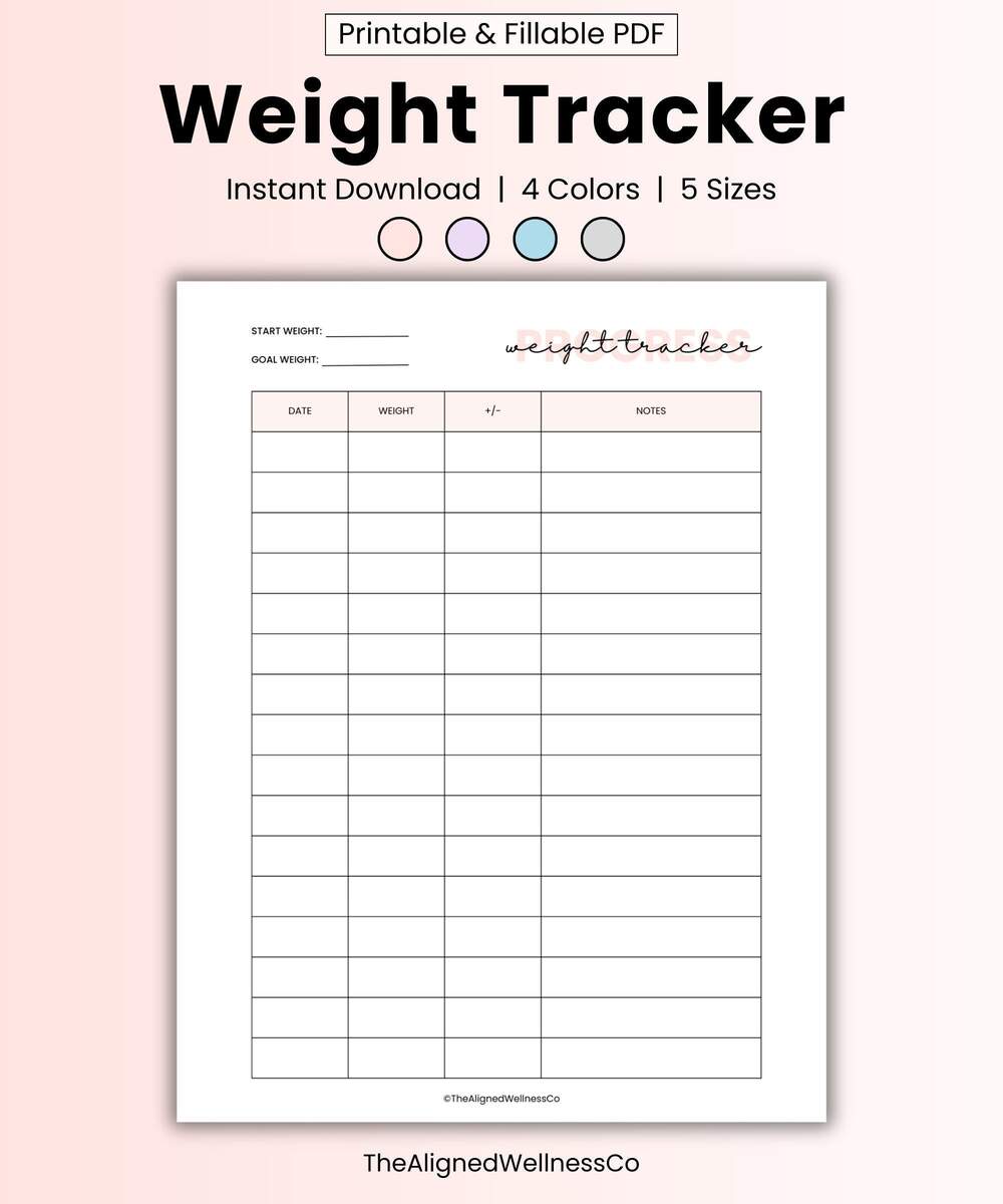 Weight Loss Tracker Printable Digital Pdf Weightloss Journal Daily Weekly Monthly Weight Log Record Sheet Health Fitness Exercise Tracker Etsy