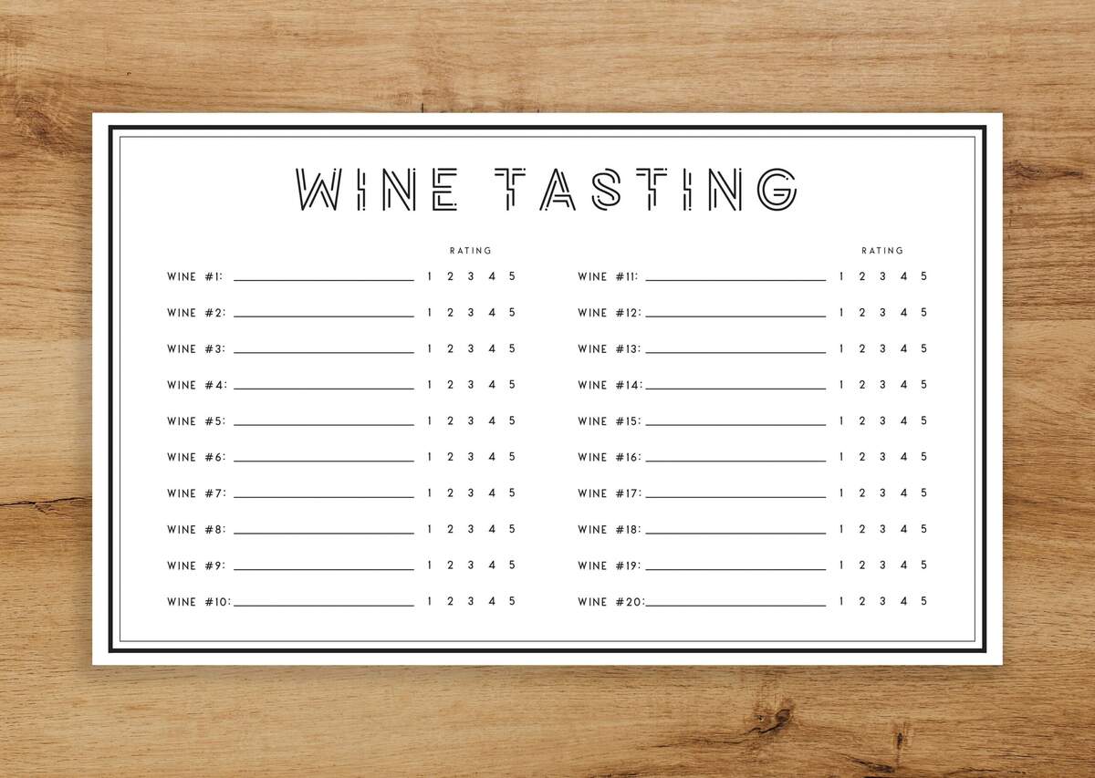 Wine Tasting Sheet Printable Wine Tasting Party Winery Blind Wine Tasting Score Card 20 Wines Etsy