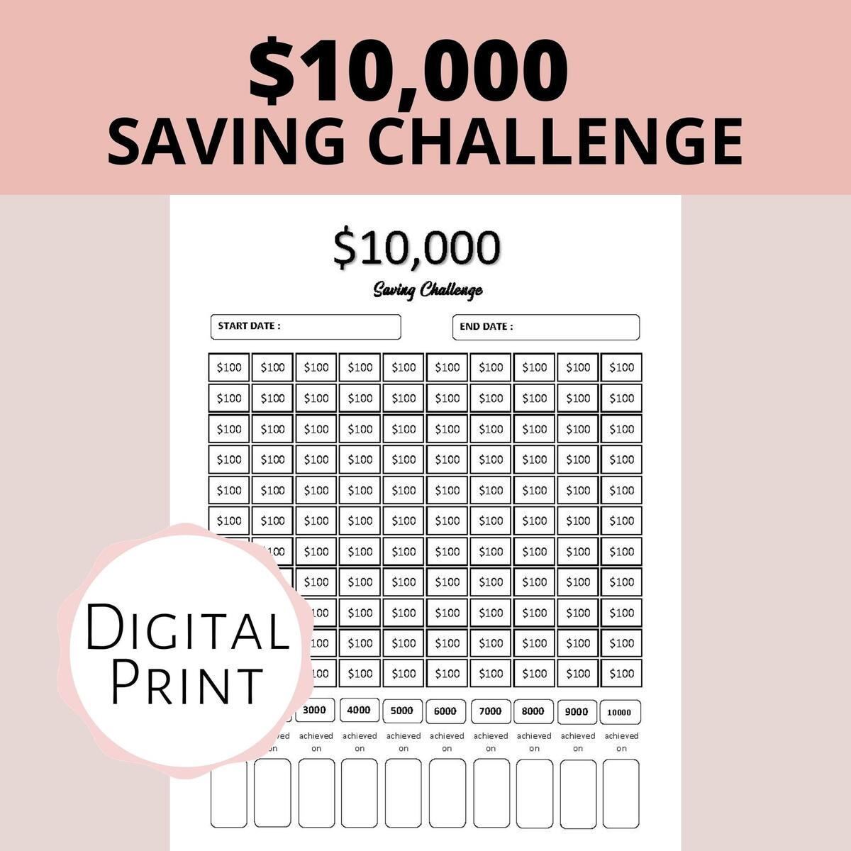 10000 Savings Challenge Tracker Printable Financial Tracker Money Saving Instant Download Etsy Israel