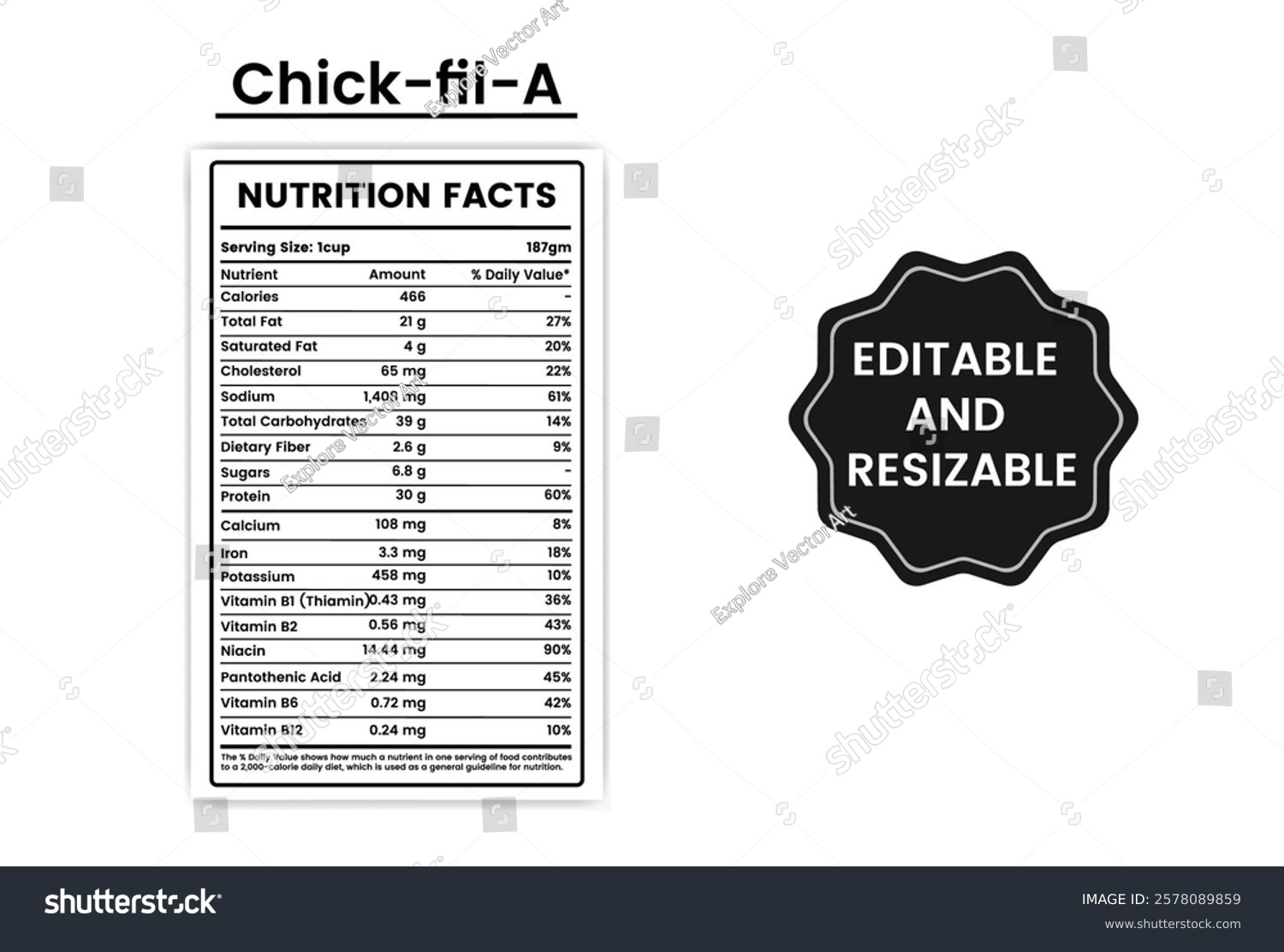 Chick Fil Nurtitioncalories Chick Fil Acalories Stock Vector Royalty Free 2578089859 Shutterstock
