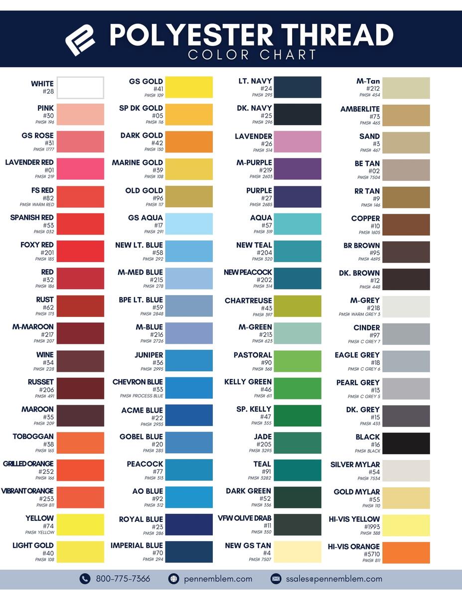 Color Charts Penn Emblem Company