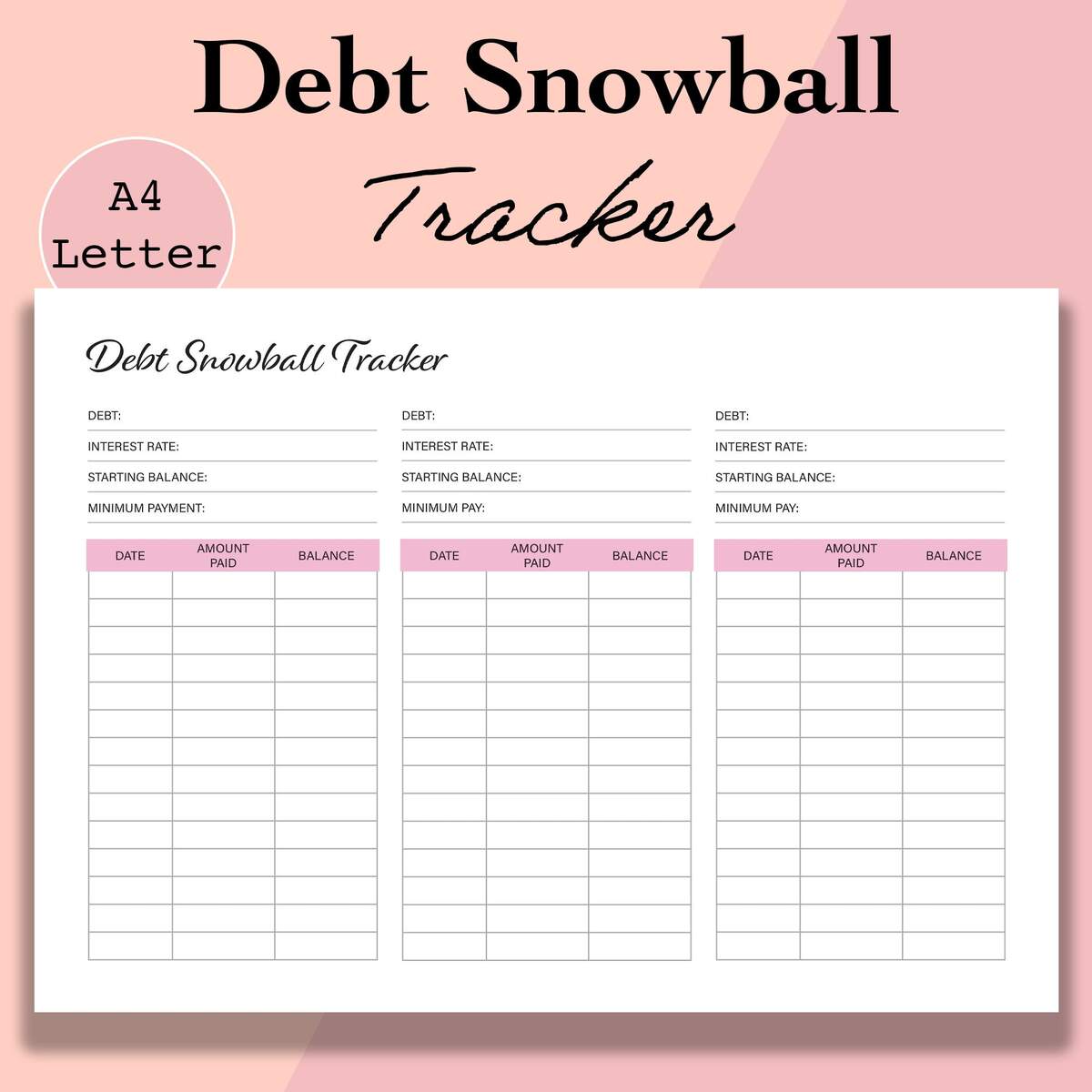 Debt Snowball Tracker Printable Debt Free Chart Debt Payoff Worksheet Debt Payment Debt Progress Journal A4 Letter Digital Download Etsy Israel