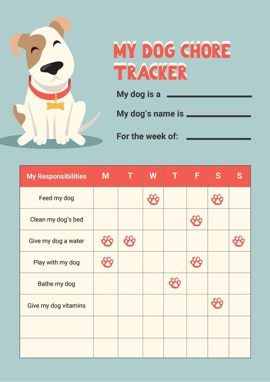 Dog Chore Chart For Kids In Illustrator PDF Download Template