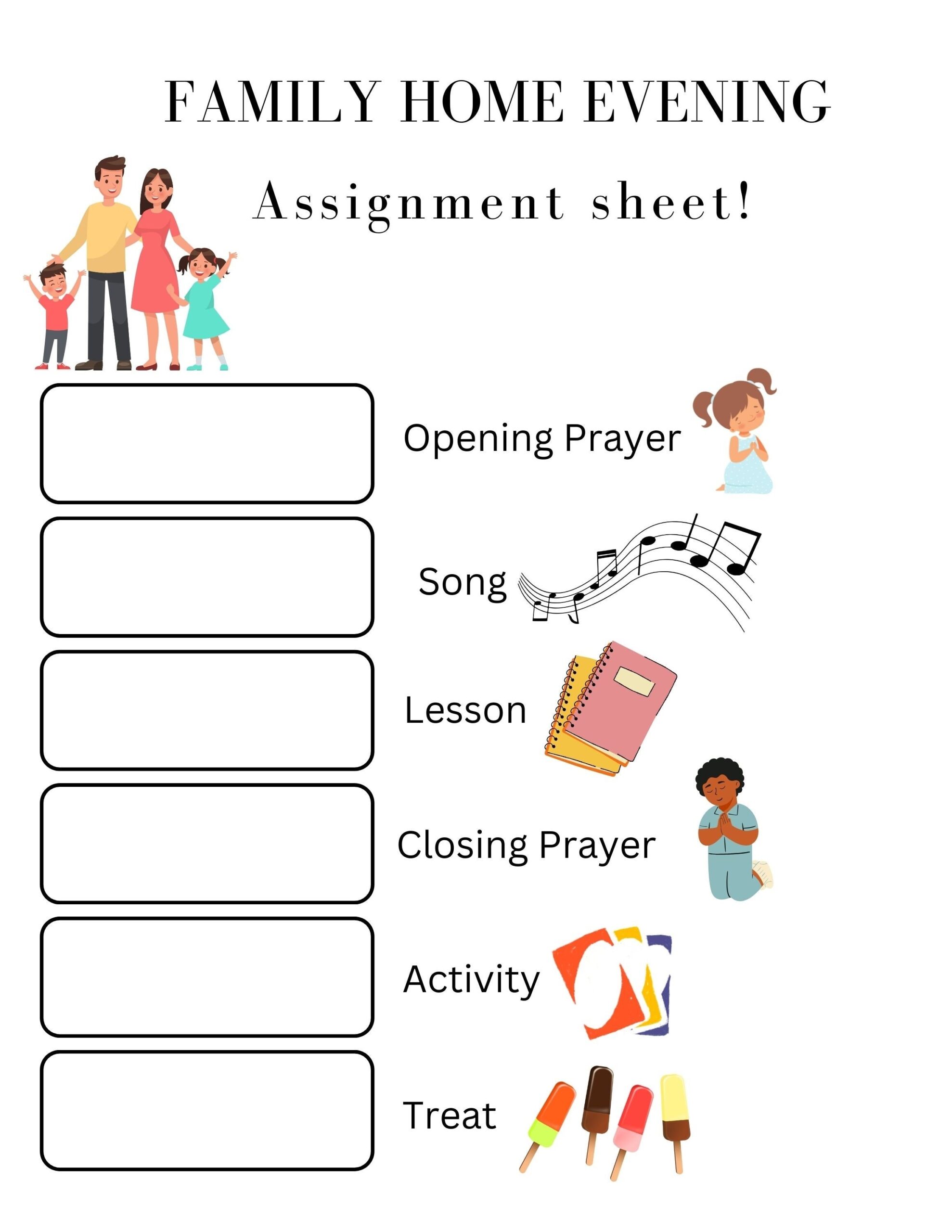 Family Home Evening Assignment List FHE Family Home Evening LDS Etsy
