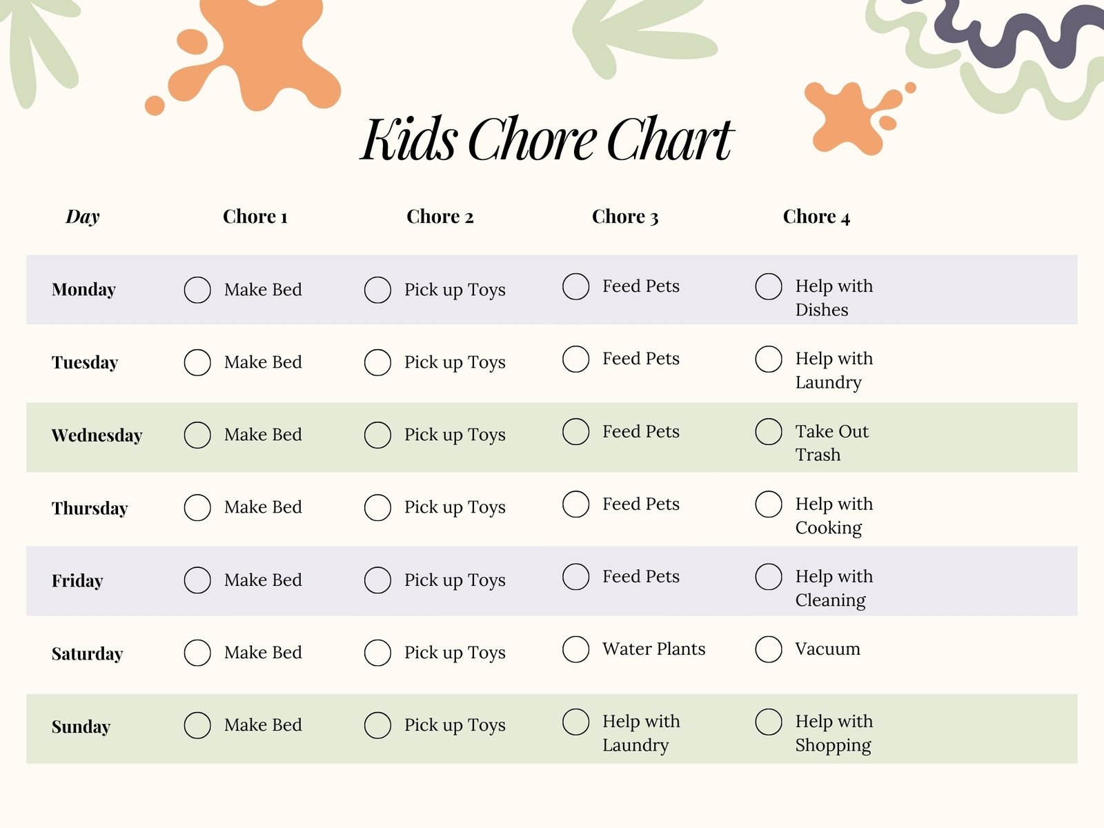 Printable Family Chore Chart IMOM