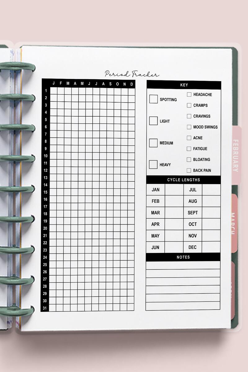 Free Period Tracker For Printable Digital Planners