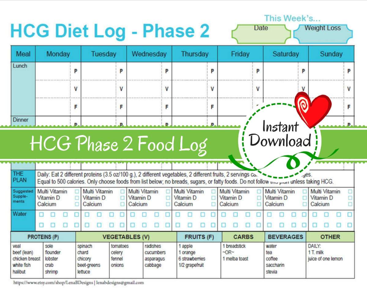 HCG Diet Tracker HCG Weight Loss Printable Hcg Diet Food Log Hcg Diet Journal Hcg Planner PDF Etsy