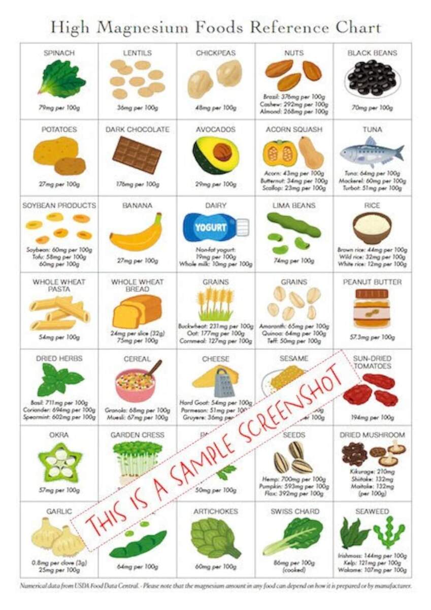 High Magnesium Foods Poster List PRINTABLE DOWNLOADS Patient Education Guide Food Planner Cheat Sheet For Healthy Eating 1 Page PDF Etsy Norway