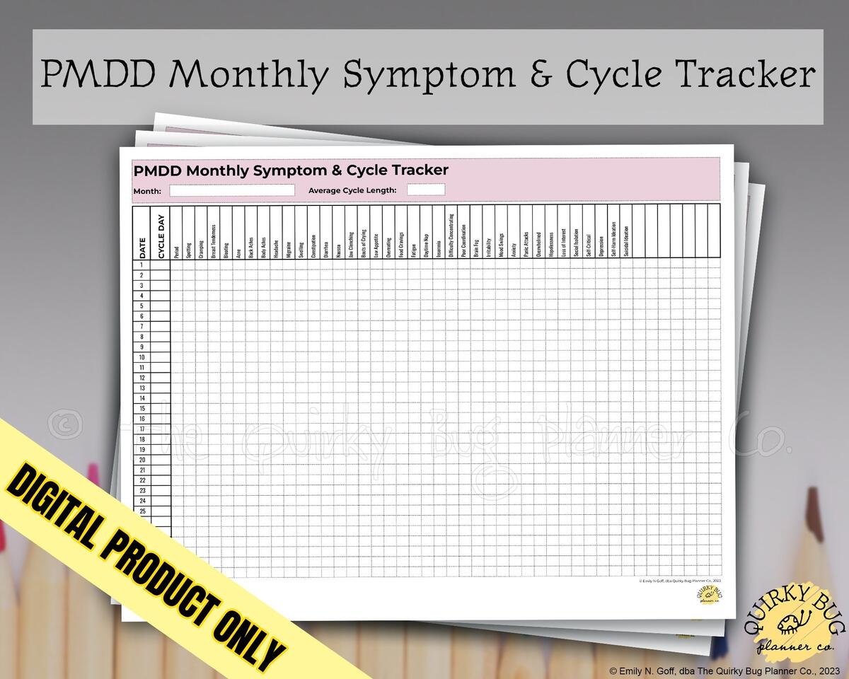 PMDD Monthly Symptom Cycle Tracker Printable Digital Download Etsy