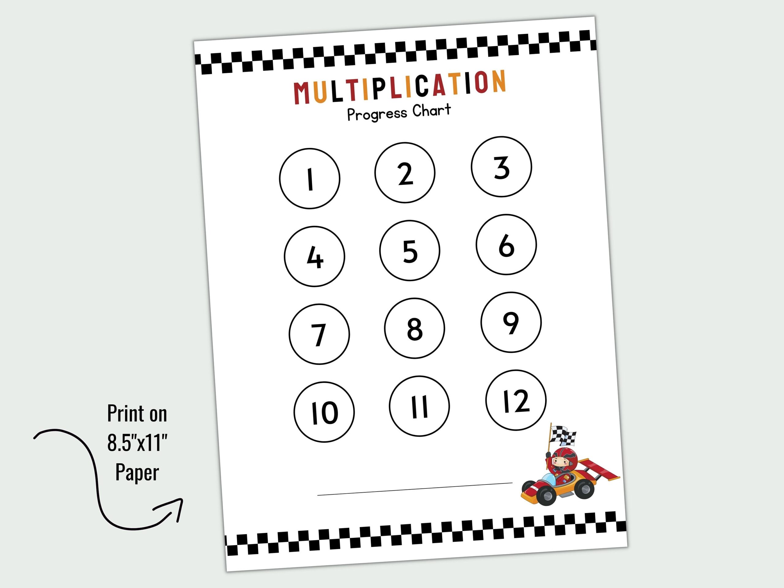 Racecar Multiplication Chart Kids Learning Printable Digital Download Etsy