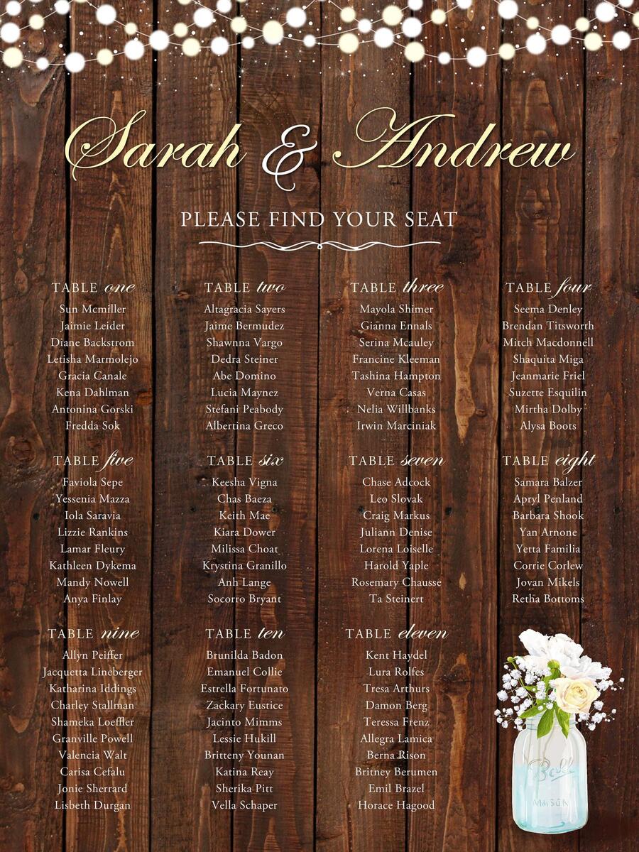 Rustic Wedding Seating Chart Barnboard Mason Jar Lights Digital File Etsy